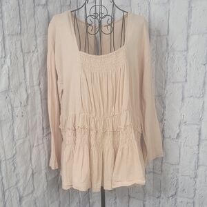 Free People Blush Pink Nyla‎ Ruffled/Pleated Blouse Size Large NWOT